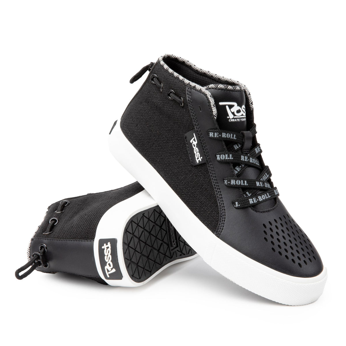 Possi RE-ROLL Black Mid-Top Sneaker — Double Stack Side View