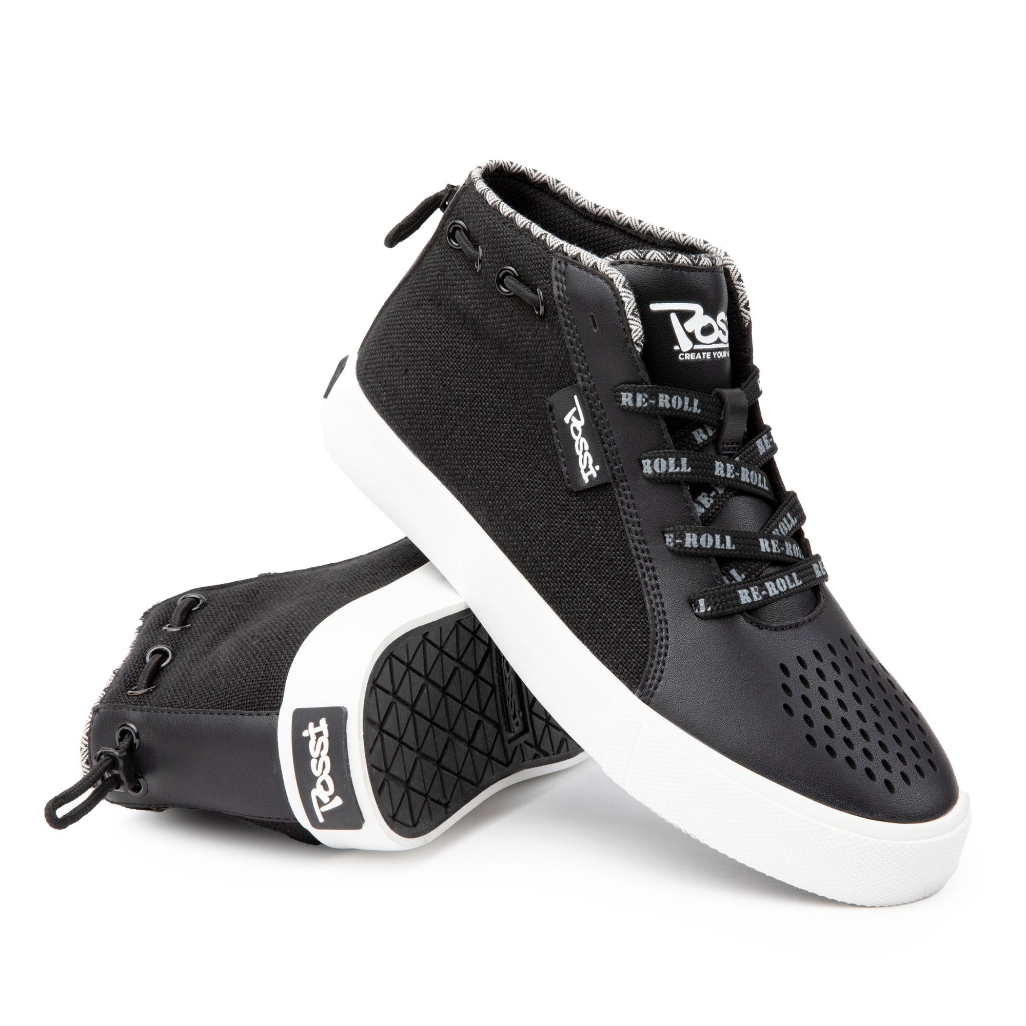 Possi RE-ROLL Black Mid-Top Sneaker — Double Stack Side View